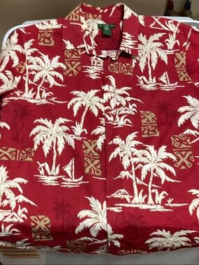 David Taylor Red Hawaiian Palm Print Button-Down Shirt